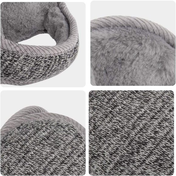 Unisex B-deep Gray Warm Knit Cashmere Adjustable Wrap Outdoor Fur Earwarmer - Picture 4 of 7